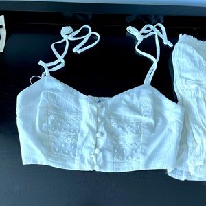 2 piece white crop top and skirt